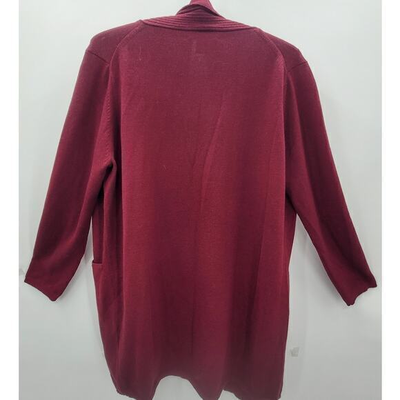 Calvin Klein Red‎ Burgundy Shawl Collar Open Cardigan Bohemian Jacket Sweater - Picture 3 of 11